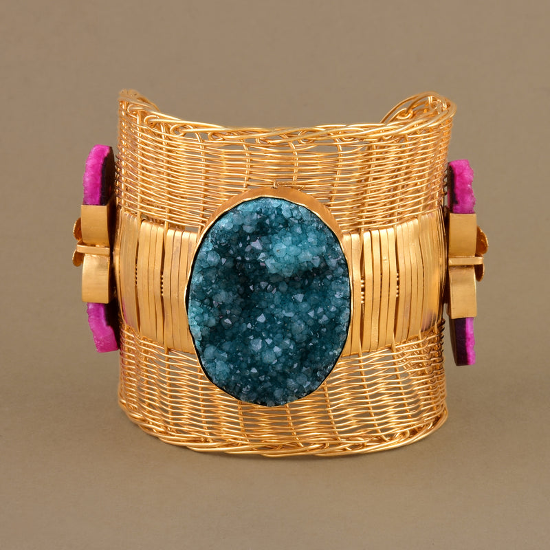 Blue Pink Basket Weave Cuff