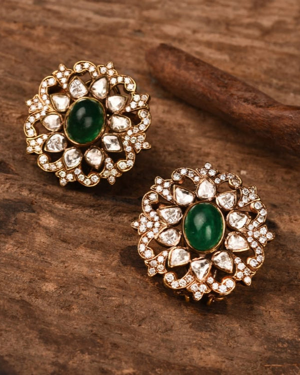 18KT GOLD FULL CUT EMERALD EARSTUDS