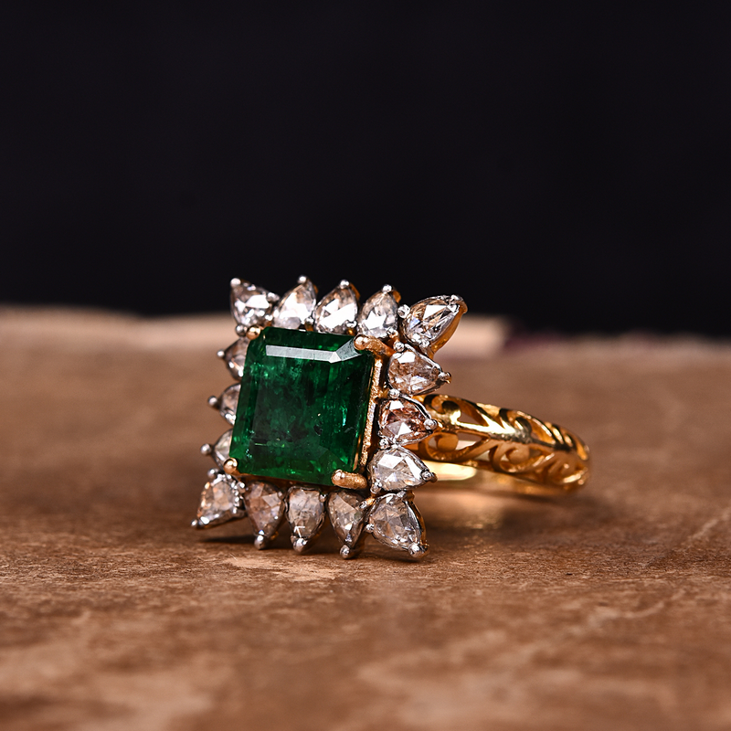 Green Lab-grown Emerald With Moissanite Ring - LR00366