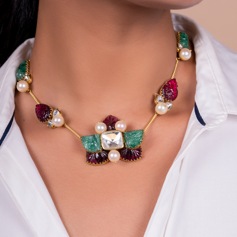 Mix of Gem Stones and Pearls Dreamy Necklace