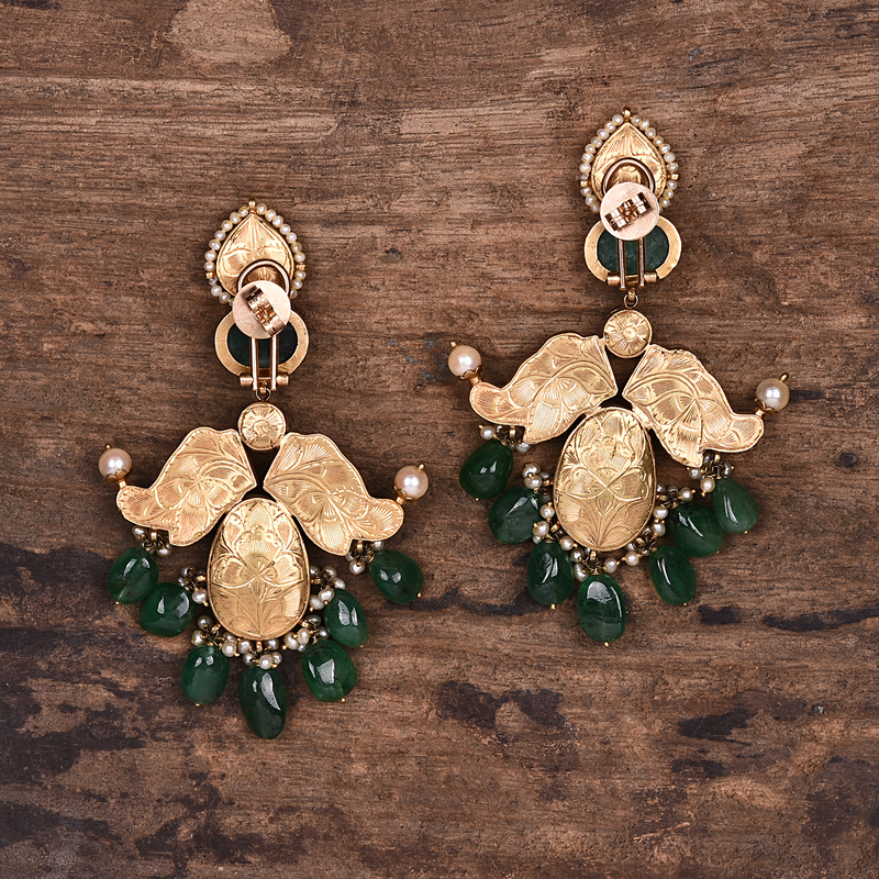 Statement Drop Earrings with Tourmaline and Emerald Beads