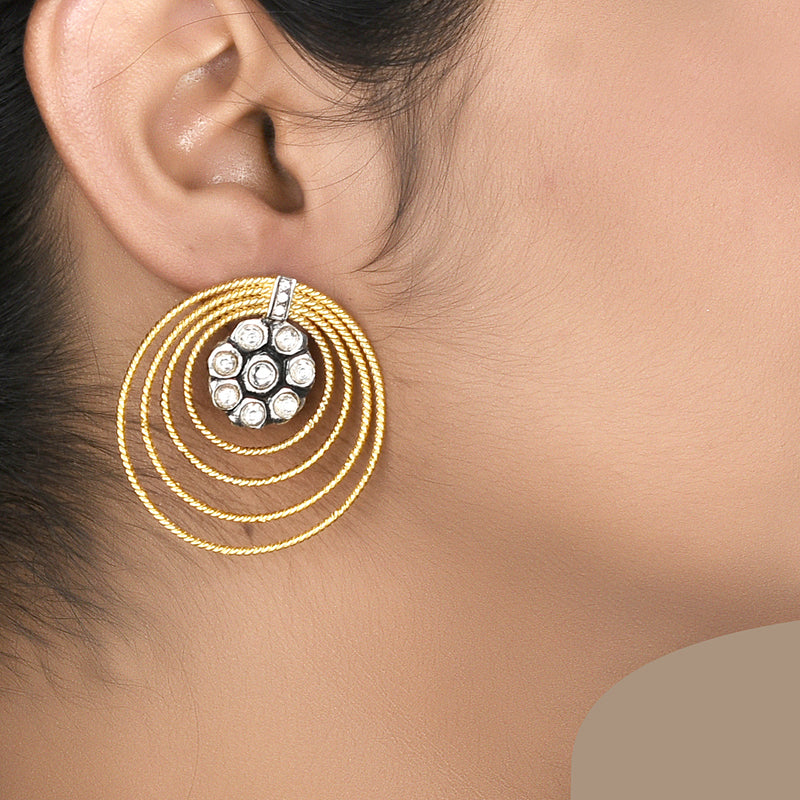 Concentric Circles with polki flower earring