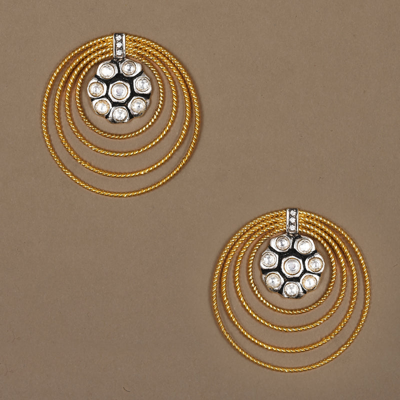 Concentric Circles with polki flower earring