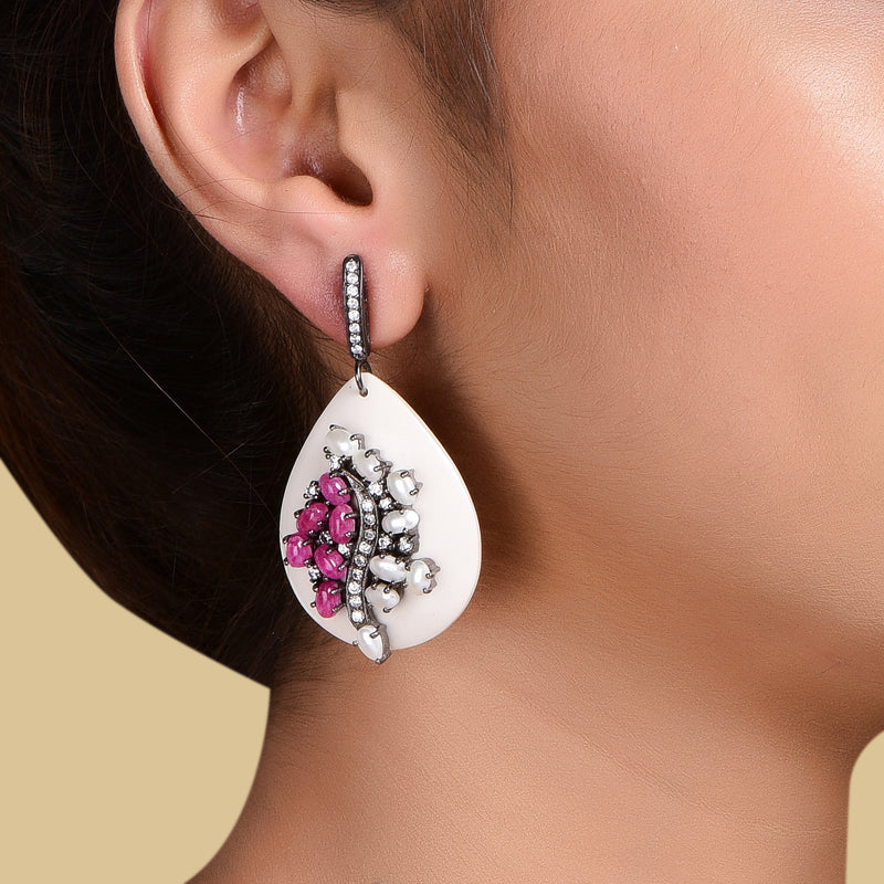 White Pink Resin Earrings
