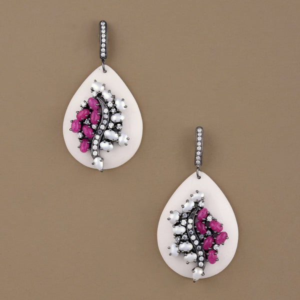 White Pink Resin Earrings