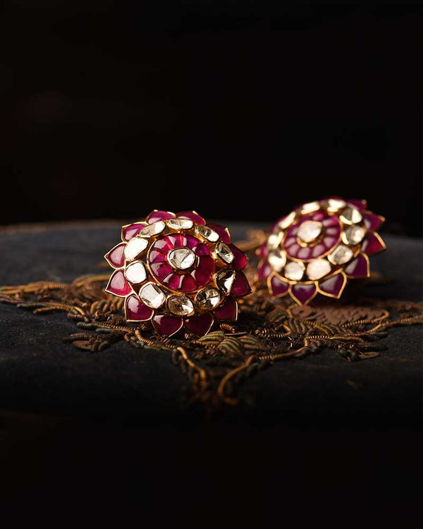 14KT GOLD RUBY DOME EAR STUDS