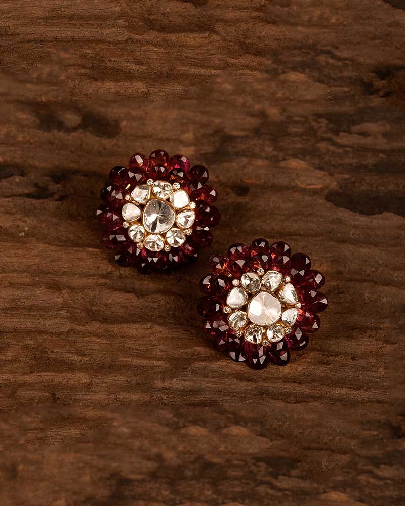 FACETED TOURMALINE AND POLKI STUDS