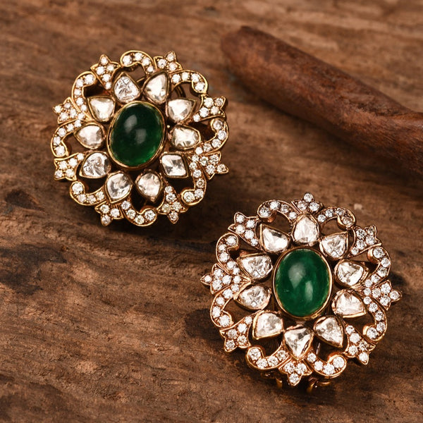 Round Emerald Green Stone Earrings – Gulaal Jewels