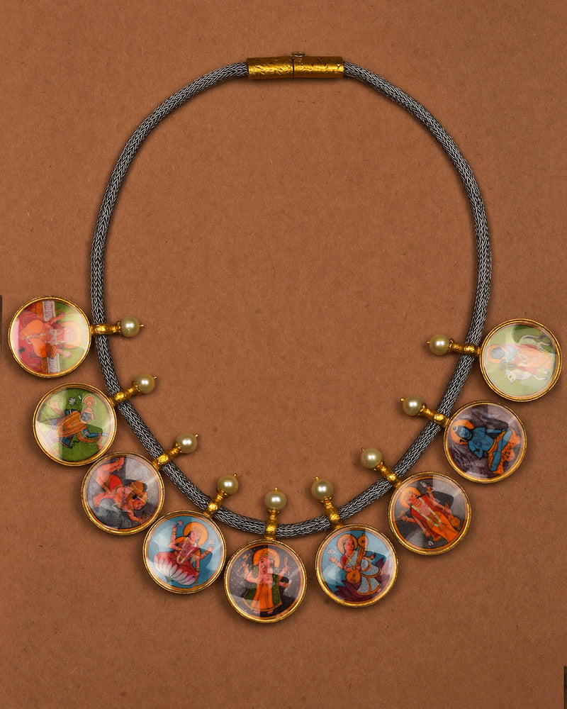 24KT GOLD SILVER PAINTING NECKLACE