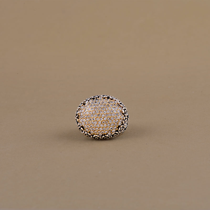 CUBIC ZIRCONIA TWO-TONED FLOWER RING