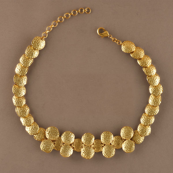 hammered disc necklace gold plated